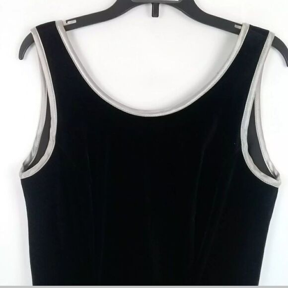 JOSEPH RIBKOFF VELVET BLACK DRESS WITH SILVER TRIM - Picture 2 of 5